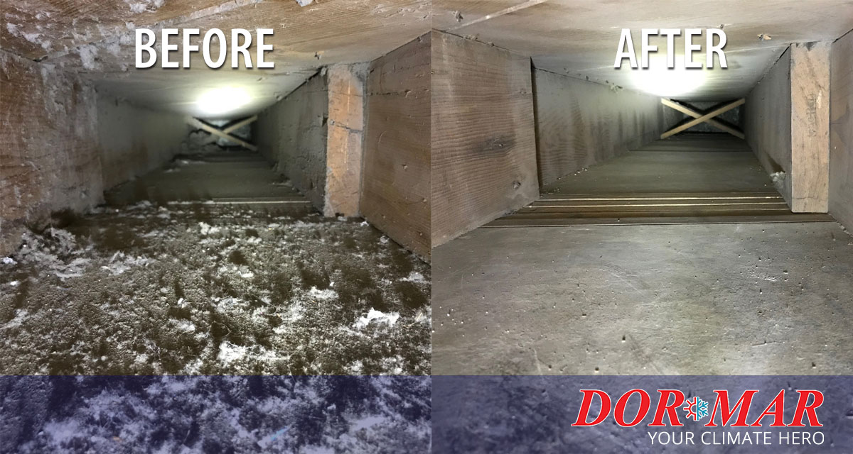 Before and after HVAC duct cleaning by Dor-Mar